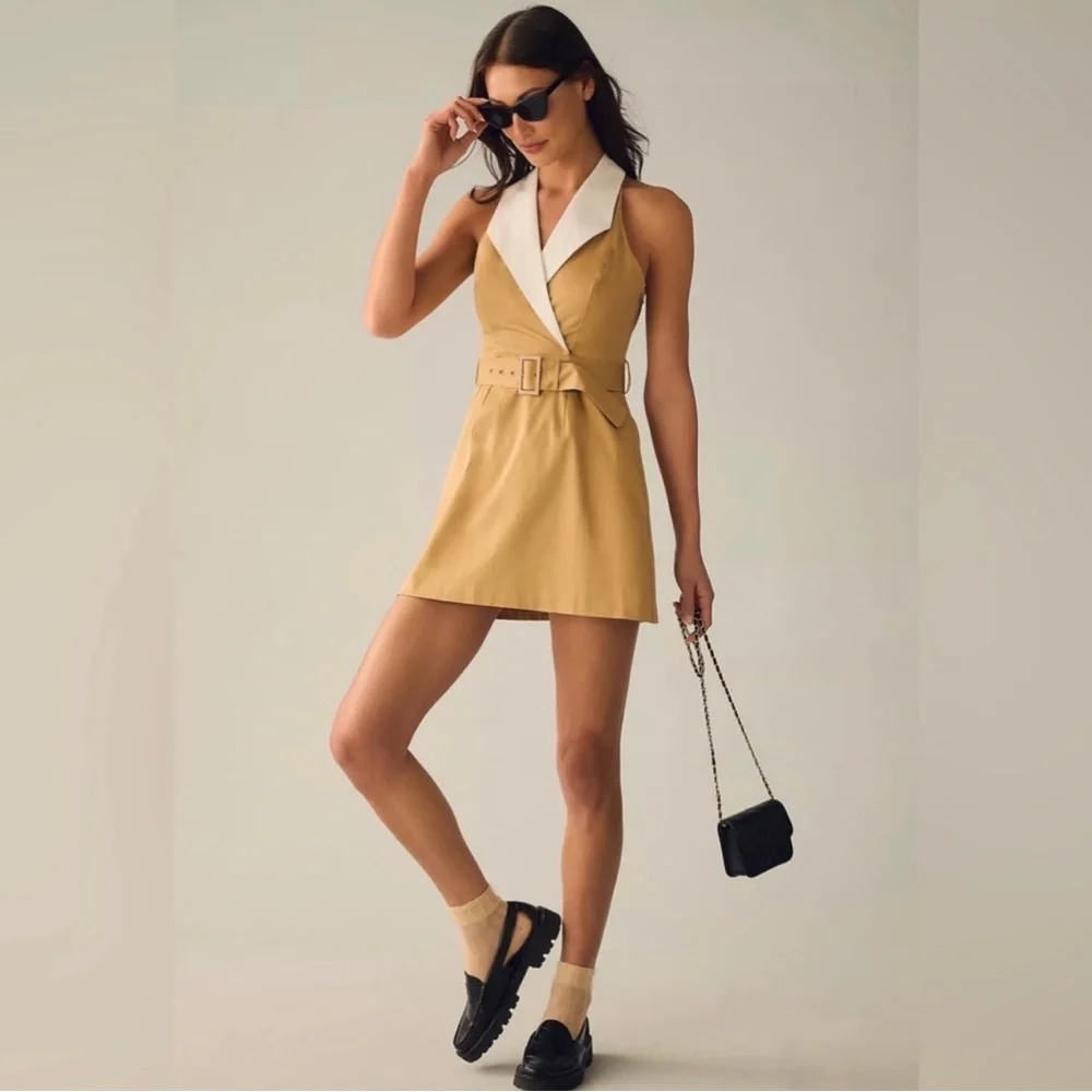 Anthropologie Hutch Sleeveless Collared Dress in Tan size 0 - Picture 4 of 9